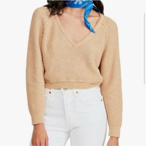 Free People | "Camel" Women's High Low V-Neck Cropped Sweater | Size Small - Picture 2 of 12